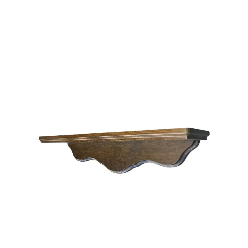 Vintage Small Wooden Plate Shelf w/ Wave Design Colonial Country Farmhouse